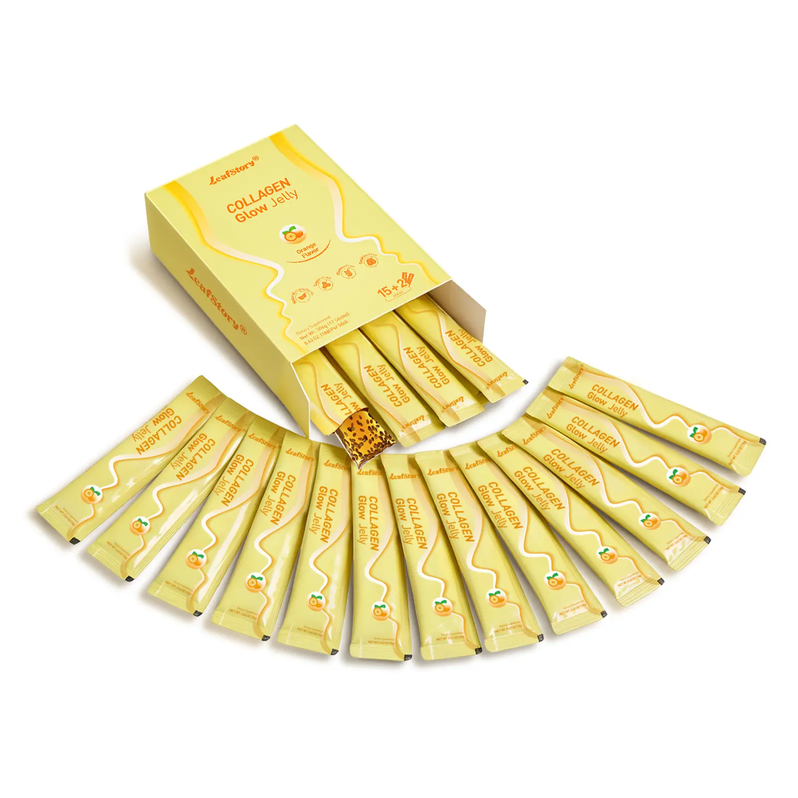 【Summer Clearance】LeafStory Collagen Glow Reset Jelly (7/12/17 Sticks): Orange Flavor, Collagen, Support Skin Health & Elasticity, Support Hair & Nails, Stress Relief & Nerve Health, Sugar-Free, Gluten-Free, Non-GMO, Gelatin-Free, Natural Ingredients-G