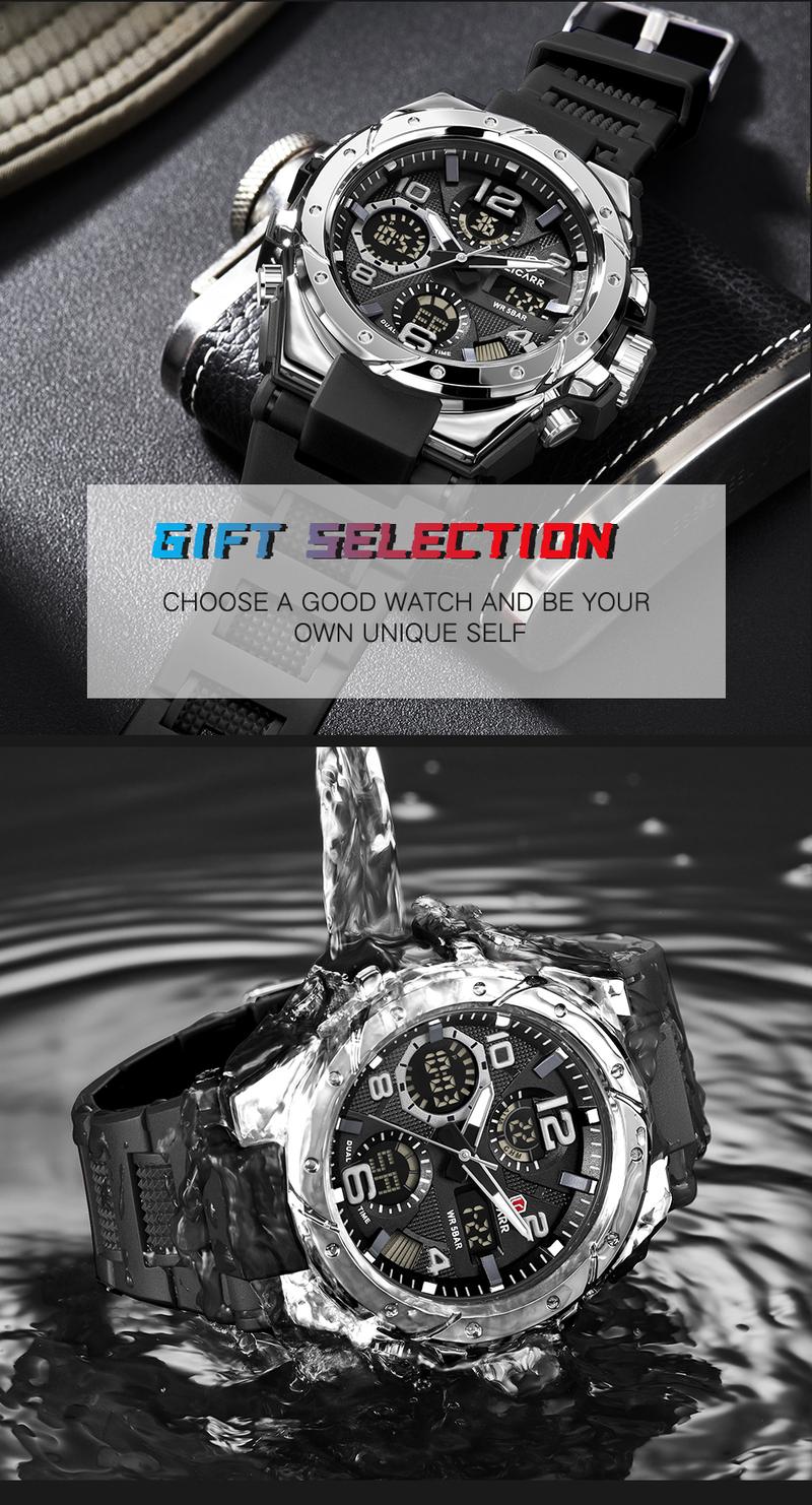 LICARR Men's Quartz Digital Watches Waterproof Alarm Luminous LICARR Men's Quartz Digital Watches Waterproof Alarm Luminous