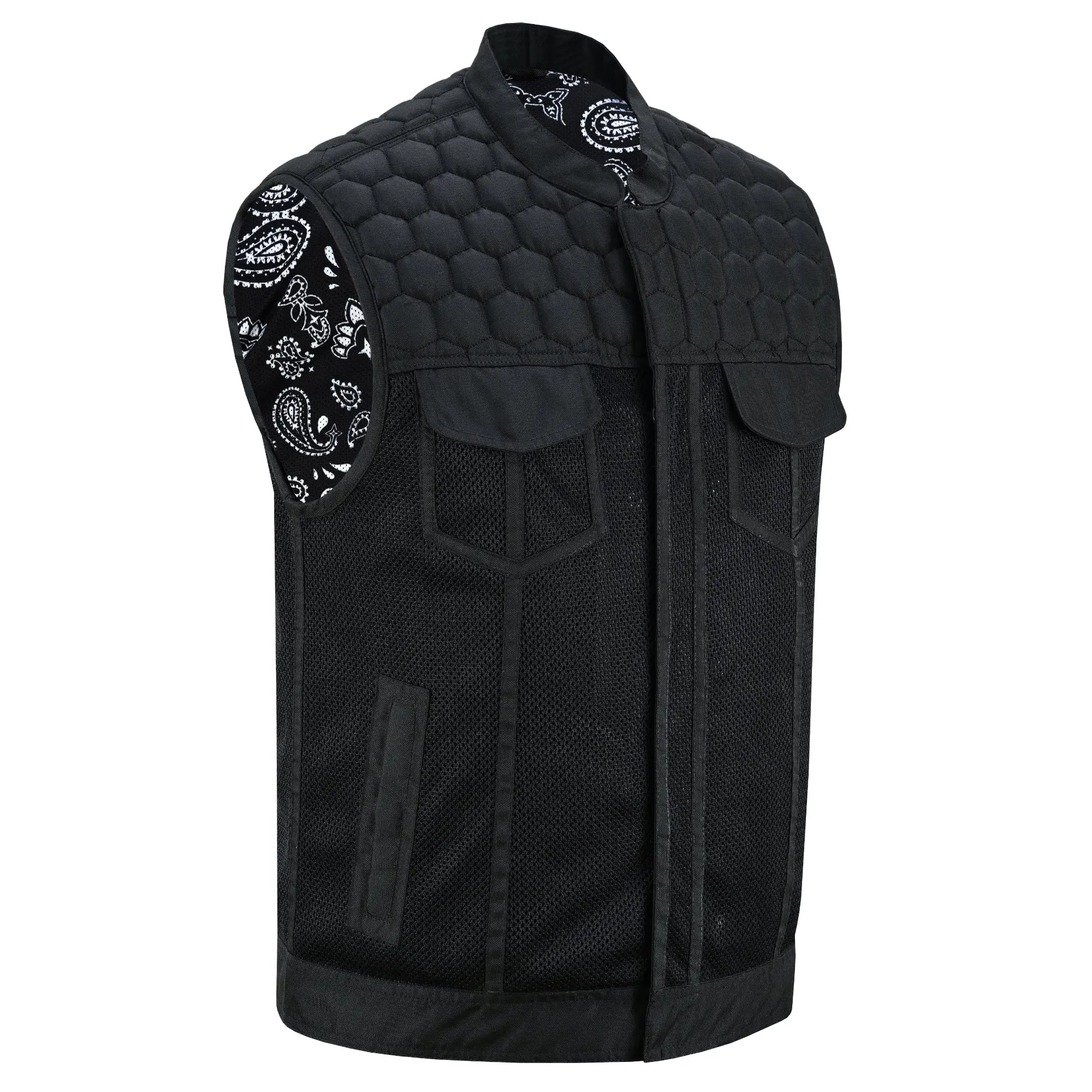 DANIEL SMART Men's Breathable Mesh Motorcycle Vest - Motorcycle Outerwear, Honeycomb, Hidden Zip Placket, Rugged Quilted Shoulders, 2 Conceal Carry Pockets, Biker Racing Protective Gear
