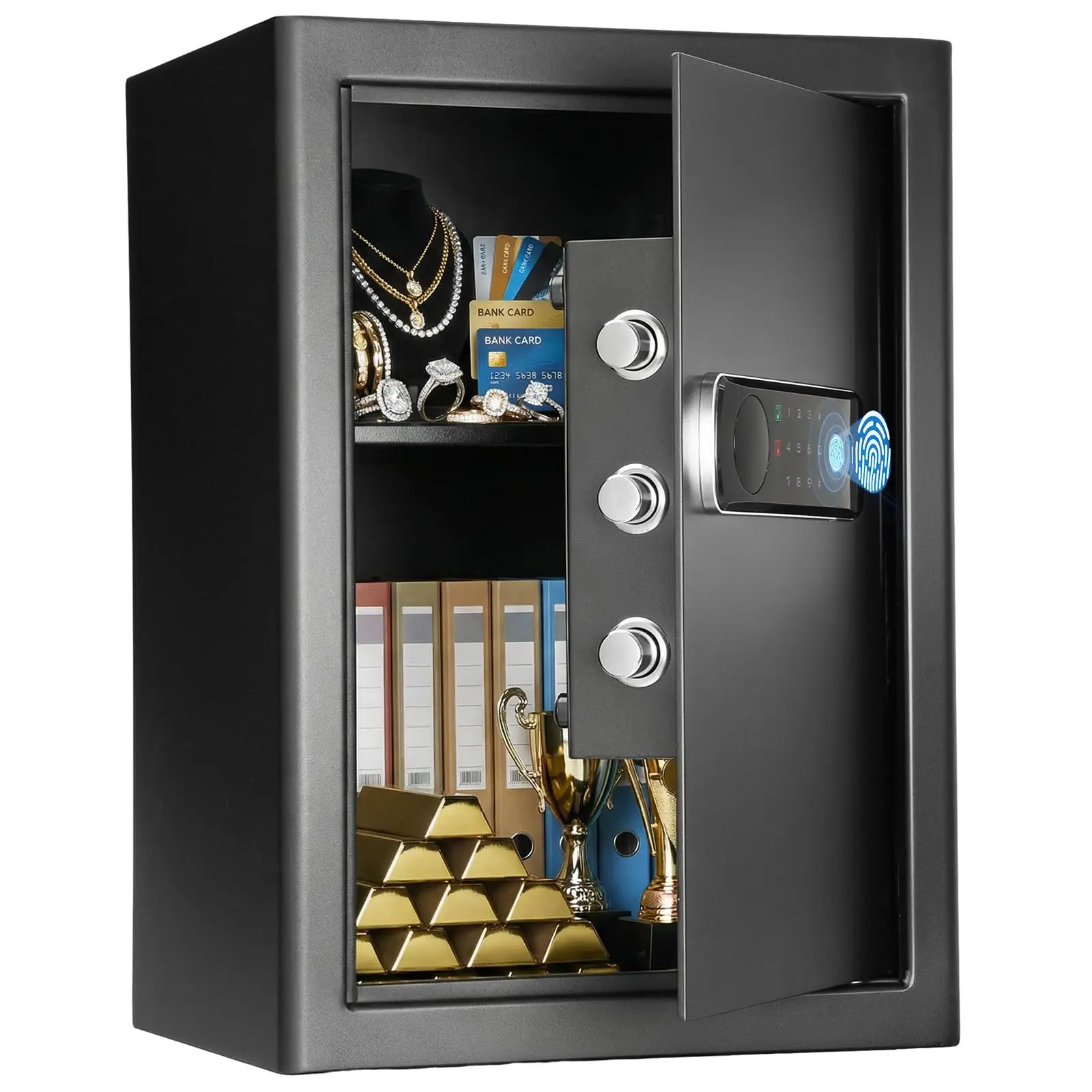 BlackSmith Biometric Safe 2.0 Cu Ft, 0.1s Quick Access Fingerprint Safe with Hidden Retractable Knob, Anti-Theft Alarm & Removable Shelf, Large Home Safe for Money, Documents & Valuables