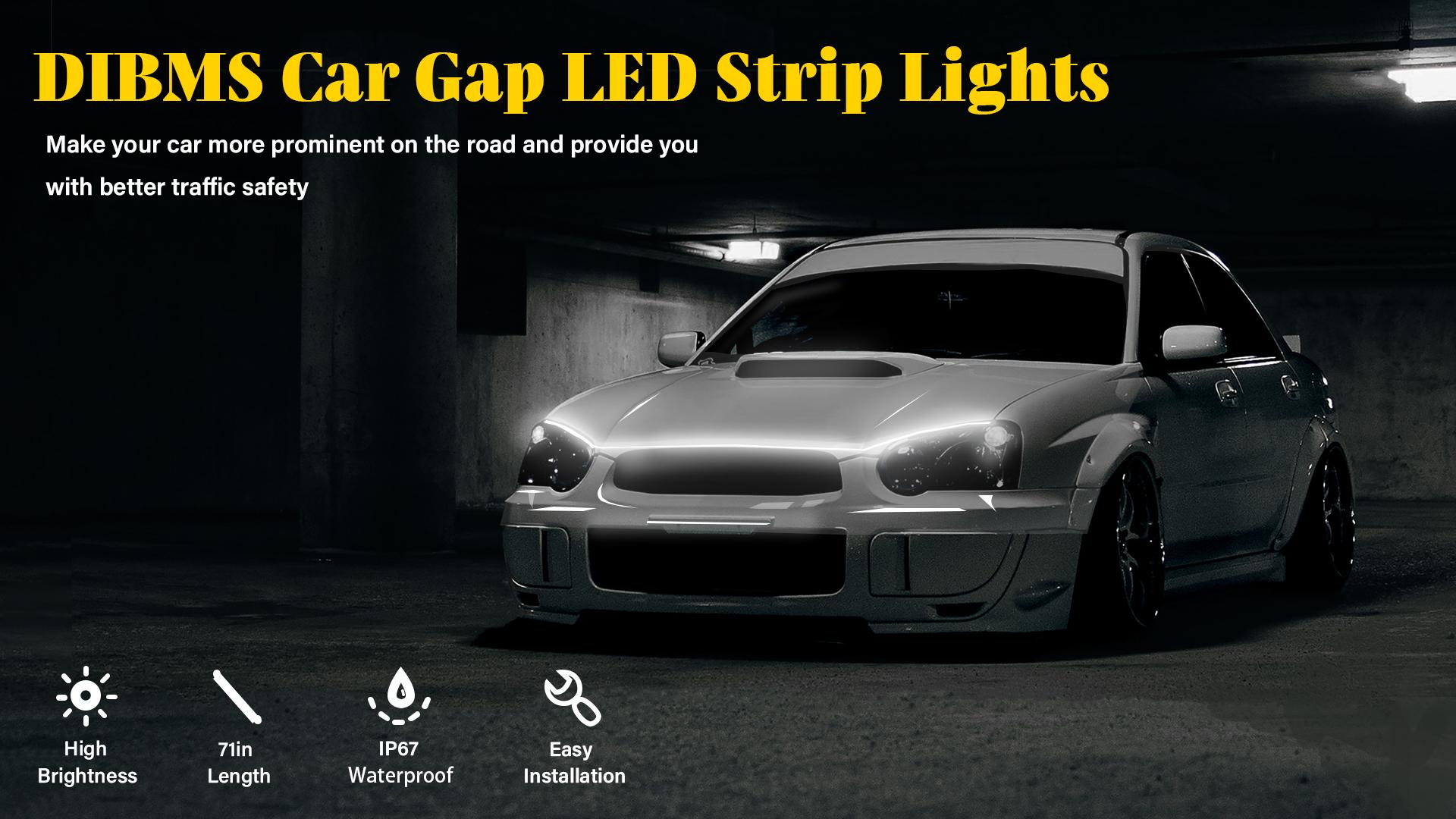 DIBMS 71"  High Brightness car Hood Gap LED Strip, LED Car Ambient Light,Dynamic Scan Activated Design, Daytime Driving Kits, Car Accessories eclipse  led  lights