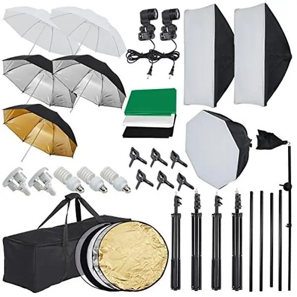 Garvee Photography Lighting Kit with Backdrops, 8.5ft x10ft Backdrop Stand, 5 Tripod Stands, Photography Bulbs, Umbrella Softbox Continuous Lighting for Portrait Product Photo Shoots