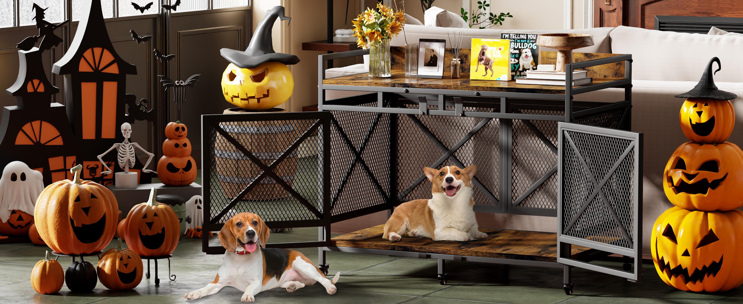 【SpringGlowUp】COZPAW Large Dog Crate Furniture, 48/52/71/78/86Inch Wooden Dog Kennel for XLarge Dogs, Heavy Duty Dogs Furniture Indoor Wire Dog Cage with Caster Wheels, Decorative Pet House End Table, Brown 【SpringGlowUp】COZPAW Large Dog Crate Furniture, 48/52/71/78/86Inch Wooden Dog Kennel for XLarge Dogs, Heavy Duty Dogs Furniture Indoor Wire Dog Cage with Caster Wheels, Decorative Pet House End Table, Brown