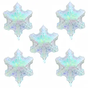 5-Piece Iridescent Snowflake Balloons, 23-Inch for Winter Wonderland, Frozen & New Year Parties