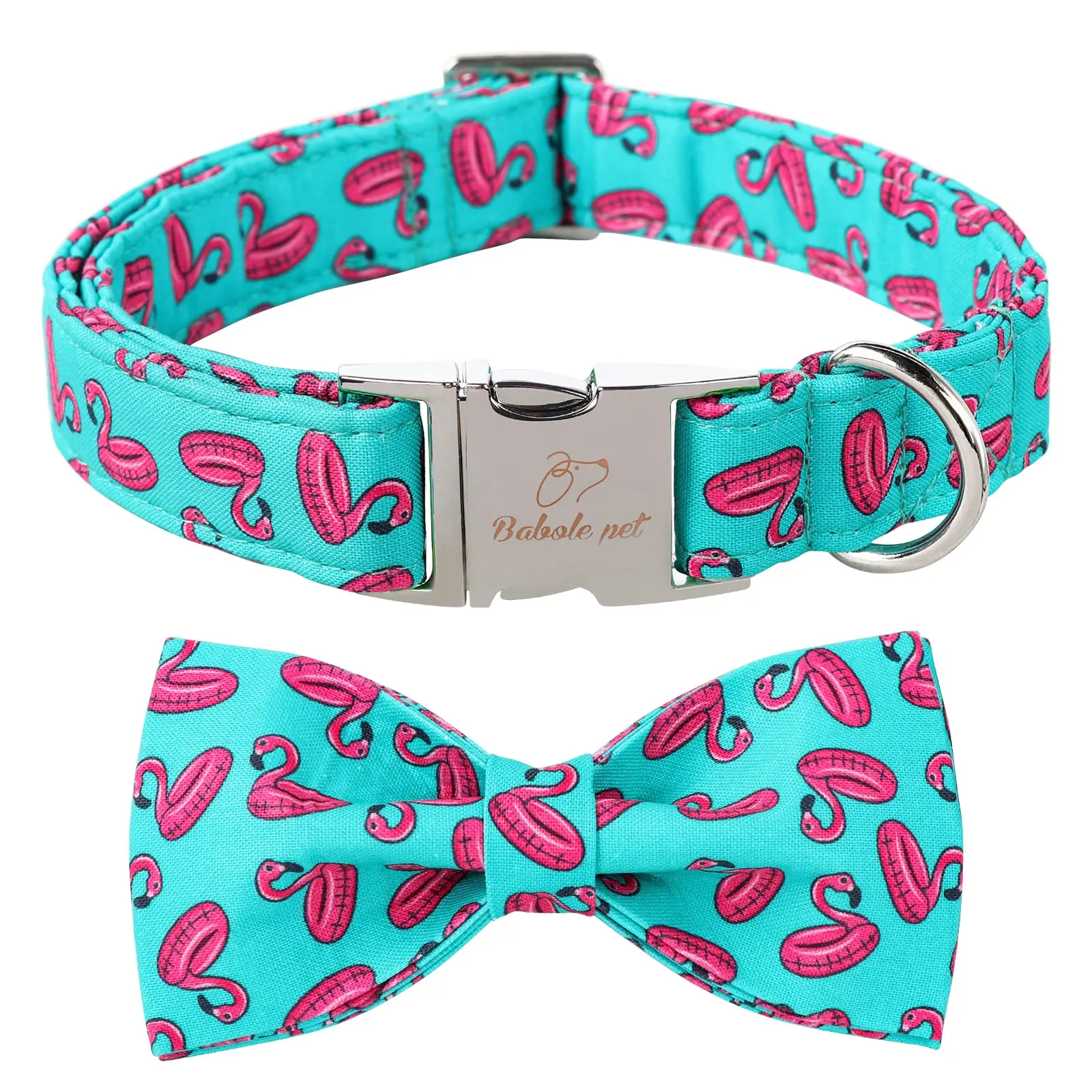 Durable Adjustable Cotton Summer Dog Collar with Detachable Cute Flamingo Float Bow Tie, Chew Resistant, Heavy-Duty Alloy Buckle for XS-XL Small/Medium/Large Pets, Adjustable Collars for TikTok Shop Back to School