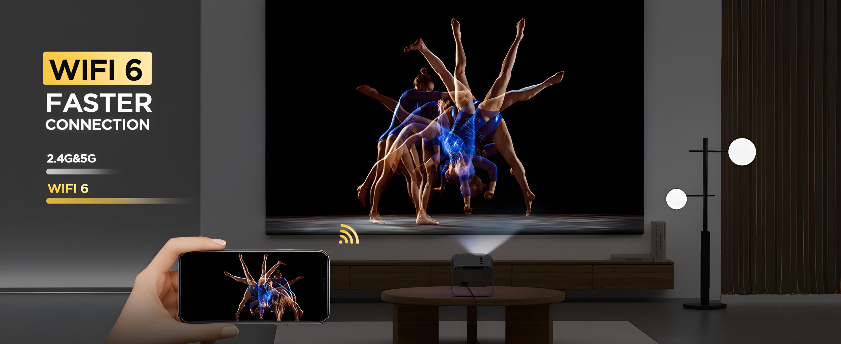 K6 Mini Portable Projector 4K Decoding with Keystone Correction Voice Control and Synchronous Screen Function Diffuse Imaging Up to 116 Inch Large Screen Ideal for Sports Events and Gatherings Audio Electronic