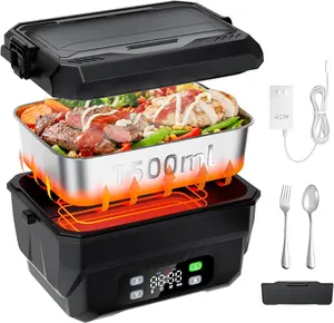 100W Cordless Heated Lunch Box, 45W Fast Charging＆22000mAh Rechargeable Electric Lunch Box for Adults - 6.5 Cups Portable Food Warmer with 24H Scheduled Heating, for Work, Office, Outdoor(Black)