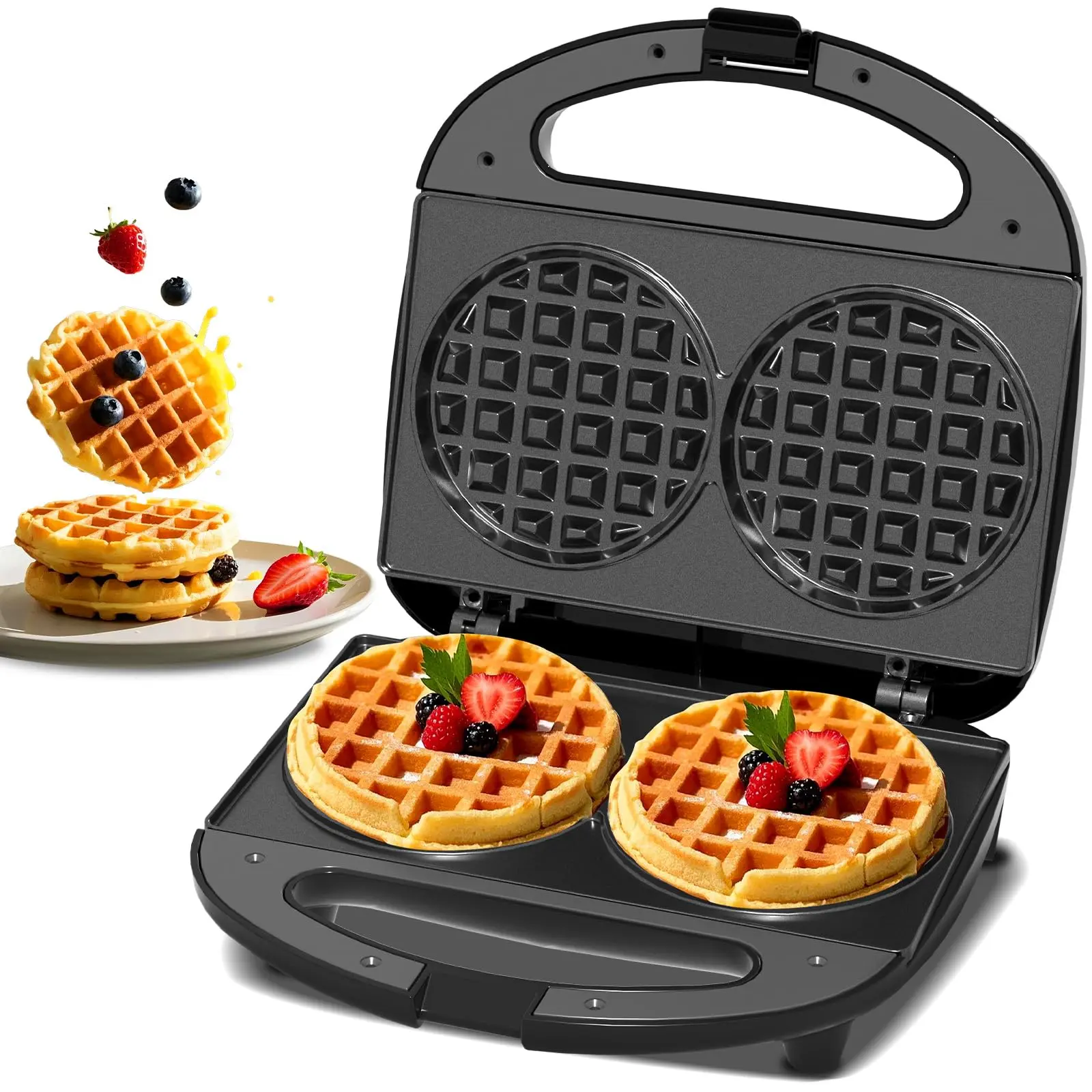 OSTBA 750W Mini Belgian Waffle Maker - 4-in Dual Nonstick Plates, Cool-Touch Handle, Drawer-Ready Compact Home Appliance for Dorm, RV, Kids & Family Breakfast, Easy Clean-Up Kitchen Appliance, Home Appliances, Mini Cooking