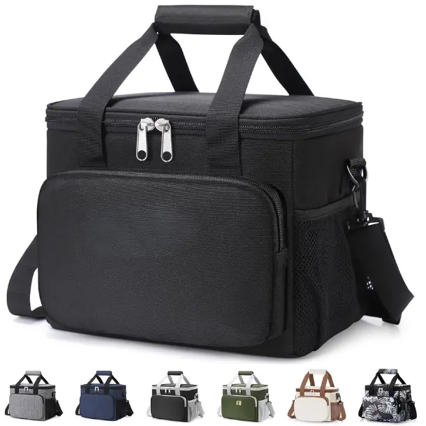 Insulated Waterproof Lunch Bag with Zip - Soft Cooler Tote, 12-Can (9L) Black Lunch Box for Adults