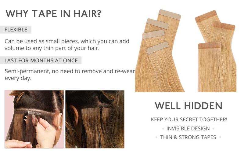 WENNALIFE 20pcs Tape in Hair Extensions Human Hair 30g to 60g 14-26 inch Remy Invisible Tape Ins Straight