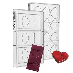 Greyas Luis Amado Set of 2 Clear Polycarbonate Chocolate Molds: One with 12 Heart Cavities and One with 3 Heartbeat-Bar Cavities