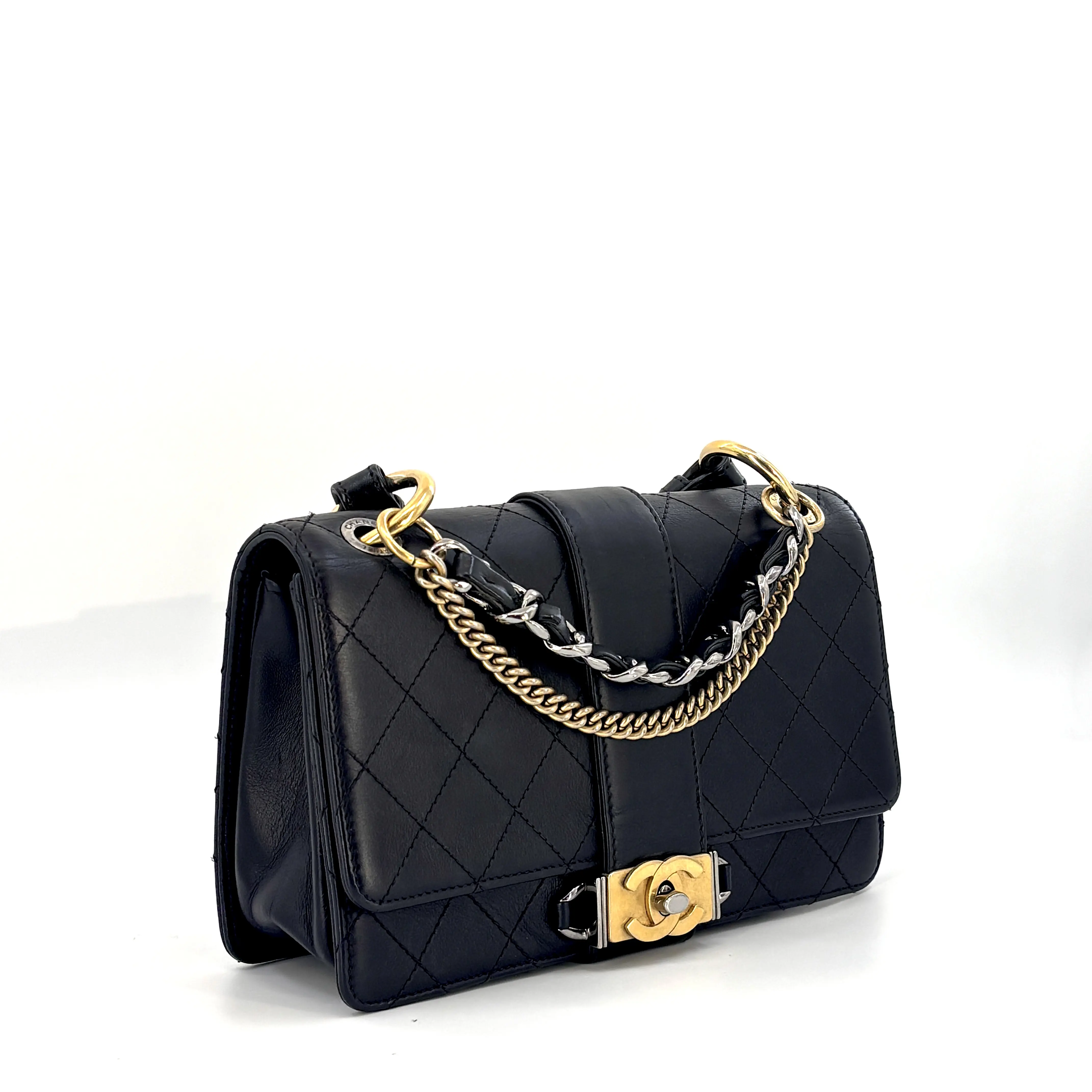 Pre-owned CHANEL Leather Shoulder Bags Quilted Calfskin Double Chain Top Handle Flap BF0050 NO1