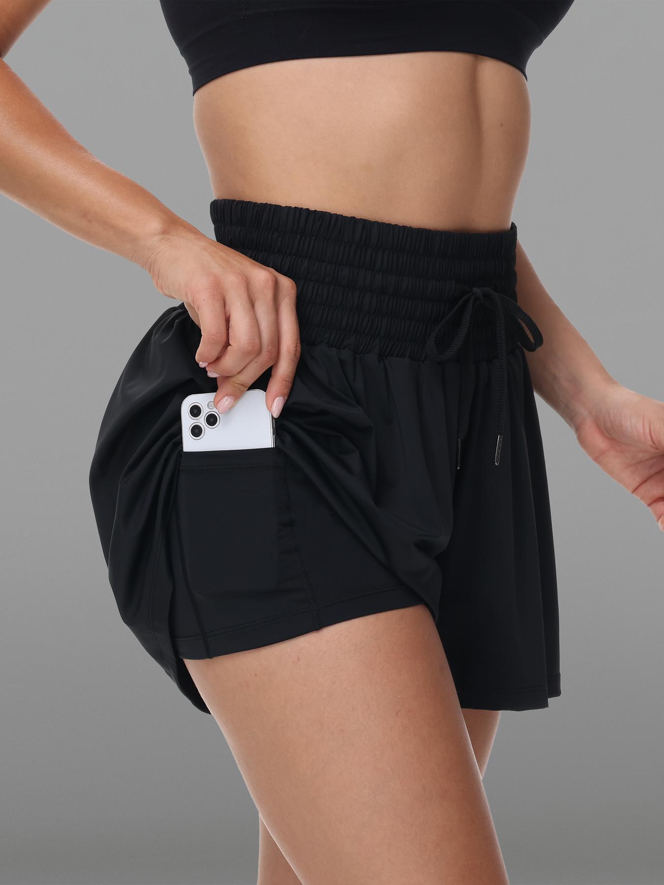 High-Waisted 2-in-1 Flowy Athletic Shorts For Women Gym Workout Running Lounge Pants With Pocket Tennis Golf Shorts Elastic Drawstring Cute Clothes Summer Outfits Sportswear Hiking Exercise Cycling Outdoor Nylon