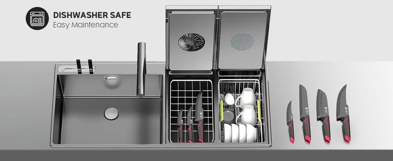 ASETY 15PCS Cyberpunk Knife Set from Future Kitchen Knife Set with Built-in Knife Sharpener Block, Stainless Steel Knife Block Set, Dishwasher Safe Mordern Knife Set, Elegant Box for gift