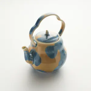 Blue-Yellow Crystalline Glaze Bail-Handle Teapot