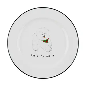 POLAATHOME Korean Mummur Ceramic Plate - 18cm Ins Style Cute Bichon Frise Design for Tableware & Kitchen