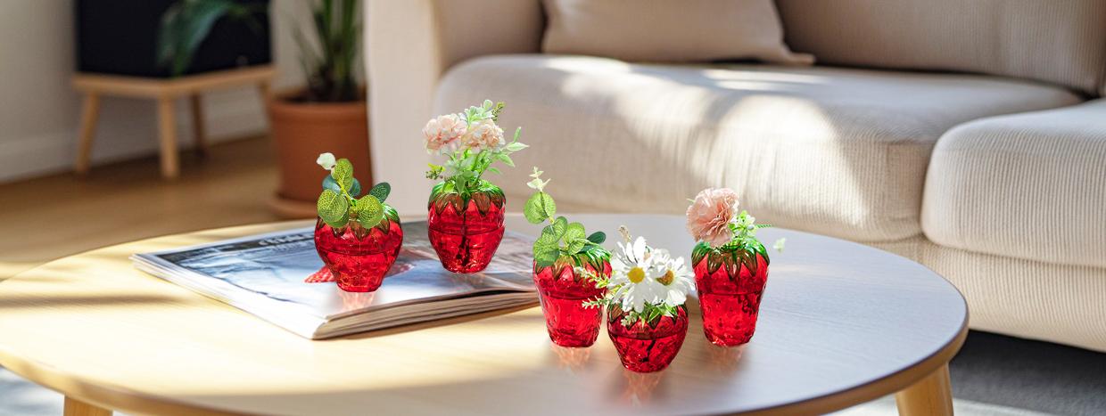 Glass Strawberry Propagation Vases for Plants: Cute Strawberry Decor for Home Kitchen Bathroom Office - Unique Indoor Hydroponic Planters Gifts for Mom Women