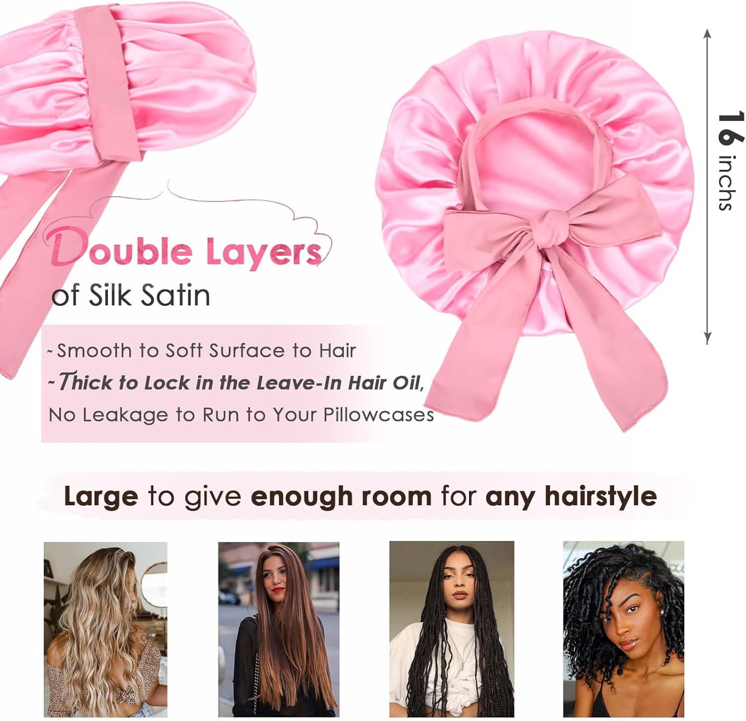 Satin Bonnets Night Sleeping Cap Large Elastic Wide Soft Band Colorful Silk Hat for Curly Hair Care Beauty Makeup for Women