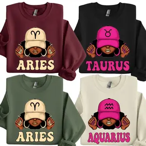All 12 Zodiac Slay Girl Sweatshirt – Astrology Sign Graphic Crewneck for Women, Bold Zodiac Letter Design with Slay Girl Illustration, Perfect Gift for Zodiac Lovers