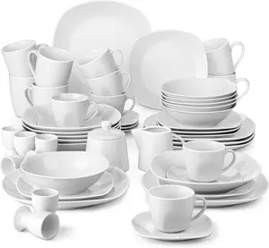 MALACASA Elisa Series, 50 Piece Porcelain Dinner Set, Modern Kitchenware, Cutlery with Coffee Cups, Cereal Bowls, Dessert Plates Etc. for 6 People, Grey White Tableware