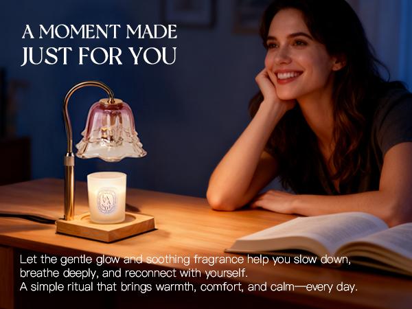 Relaxing Birthday Gifts for Women: Purple Flower Candle Warmer Lamp with Scented Candles Gift Set for Mom Dimmable Wax Warmer with Timer