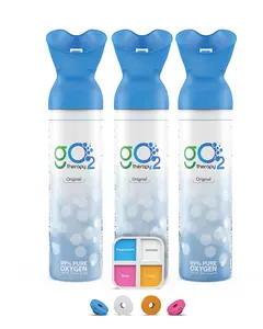 gO2Therapy 12L Portable Oxygen Canister 4 Fragrance Options Single Mouth Nose Mask 450 Inhalations Sports Travel Altitude Fitness 3 Pack
