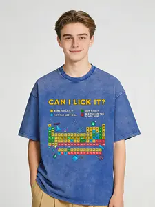 GEEKSOUTFIT Can I Lick It Periodic Table Geek Washed T-shirt for Men Graphic Tee with Skeleton Design Nerdy Humorous Fashion - Man, Menswear