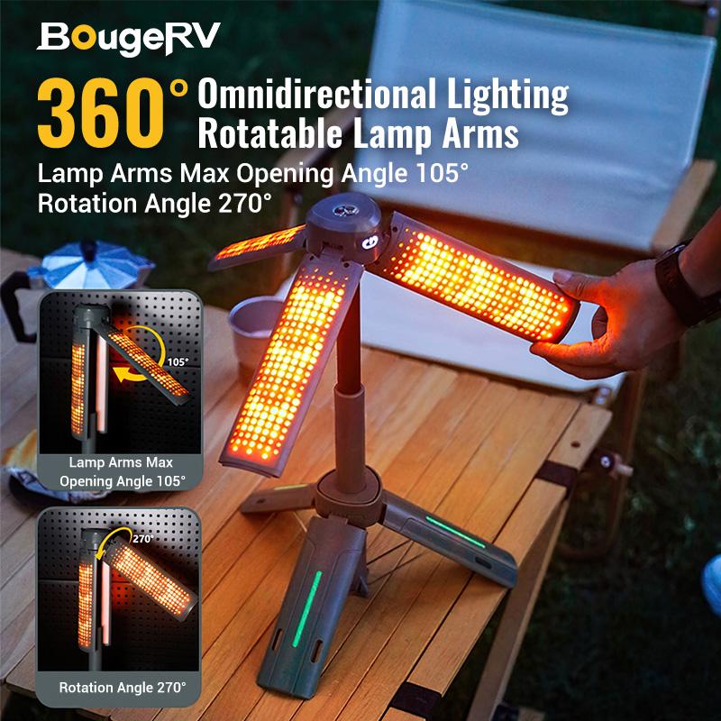 BougeRV 8000mAh Camping Light with Adjustable Stand 3.4 ft 1800 Lumen Cordless Work Light 3 Adjustable Heads Dimmable Emergency Flashlight Telescopic Tripod for Garage Outdoor Gift
