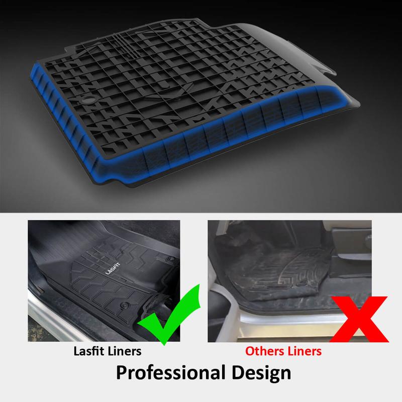 LASFIT Floor Mats Fit for 2013-2018 Dodge Ram 1500/2500/3500 Crew Cab, 2019-2022 Ram 1500 Classic Crew Cab All Weather Custom Fit Car Floor Liners 1st & 2nd Row, Black