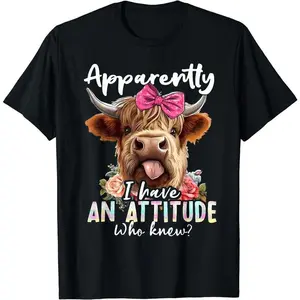 Apparently I Have An Attitude Who Knew Sarcasm Highland Cow T-Shirt