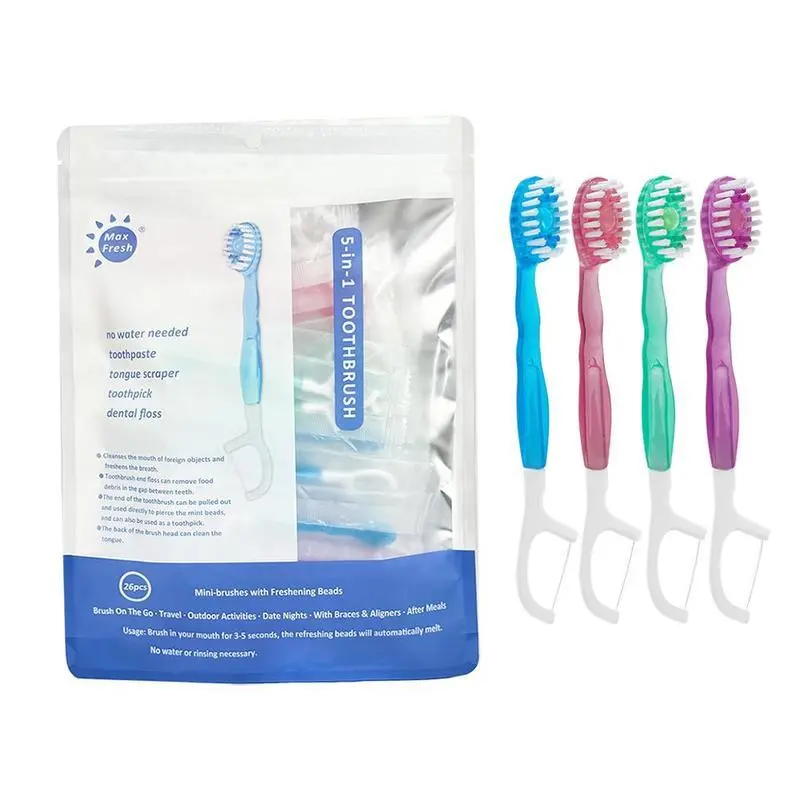 Travel Toothbrush Set, 5 in 1 Toothbrush & Floss & Tongue Scraper & Toothpick Set, Portable Oral Care Tool for Travel, Business Trip, Holiday Gift