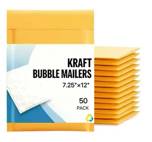 7.25x12 7.25x11 Kraft Self Seal Bubble Mailer Padded Envelope, 50 Pieces