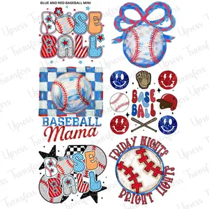 Blue And Red Baseball Mini DTF Transfer Gang Sheet 24.5" Wide x 36" Long Direct To Film Trendy Vibrant Designs for Stylish Wardrobe