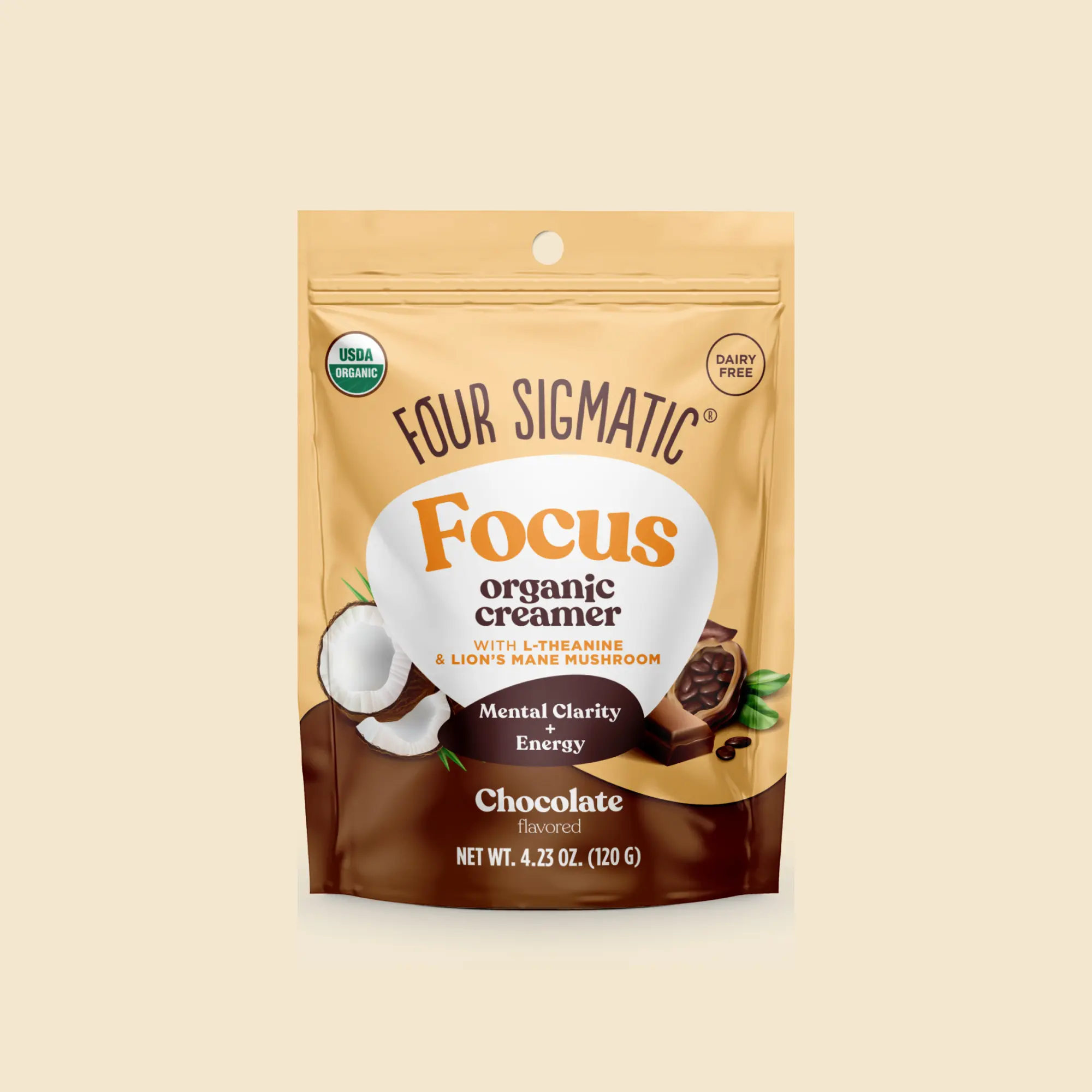 Four Sigmatic - Focus Organic Coffee Creamer, Chocolate Flavor, With Lion’s Mane and L-theanine, 4.23 oz