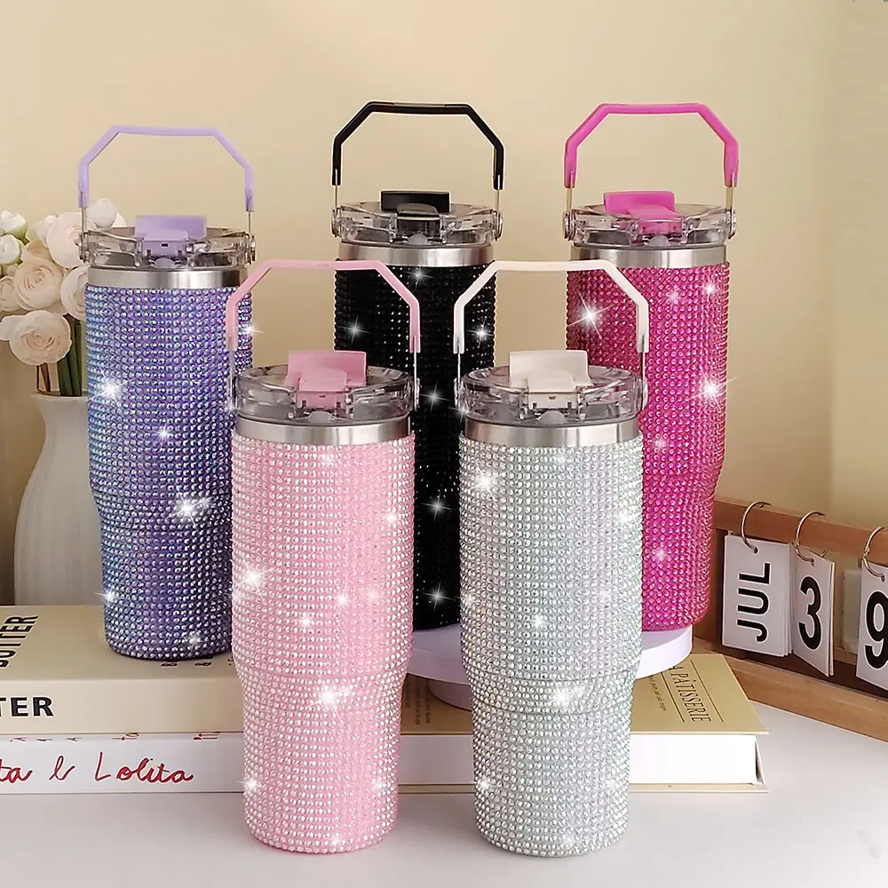 30oz Glittering Tumbler with Handle and Lid, Available in Multiple Colors, Perfect for Drinks and Beverages