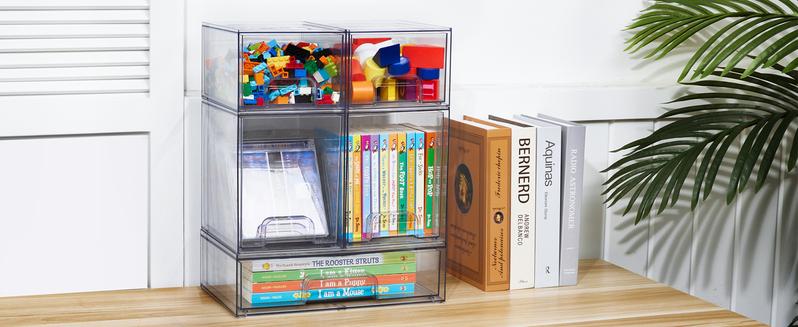 Vtopmart Stackable Storage Drawers Set of 2-8 Clear Plastic Organizer Bins for Nursery Bottle Station and Beauty Supplies Vanity Bathroom Cabinet Pantry Organization Multi-Size Flexible Design BPA-Free Safe New Year Gift