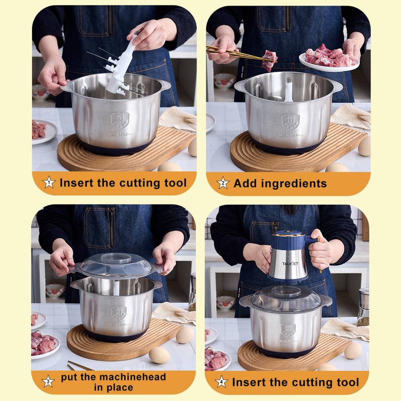 Newly Upgraded 5L Food Processor, Electric Multi-Functional Chopper with Meat Grinder and Vegetable, 5 Speed Modes, 6 Blades, Suitable for Onions, Ice, Nuts, Fruits, Garlic, Baby Food