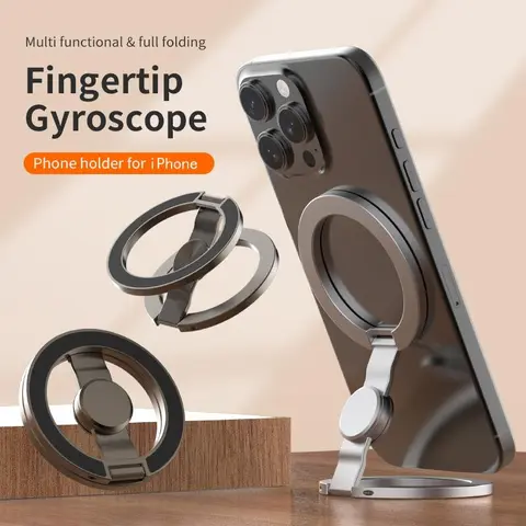 Magnetic Smartphone Stand & Spinner Combo, Durable Dual Magnetic Ring Grip, 360° Rotatable Folding Adjustable Mount, MagSafe Compatible, Stress Relief Desk Gadget, Landscape-Ready iPhone Cellphone Accessories