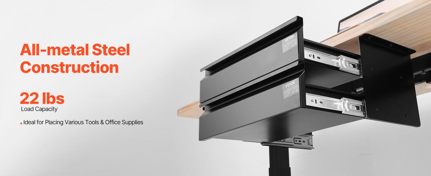 VEVOR 2 Drawer 16" Under Desk Drawer Organizer Slide-out Drawer Space Saver Office