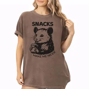 Comfort Colors Snacks Make Me Nicer Shirt, Funny Opossum Coffee Graphic Tee, Sarcastic Animal Meme T-Shirt, Gift for Snack Lovers