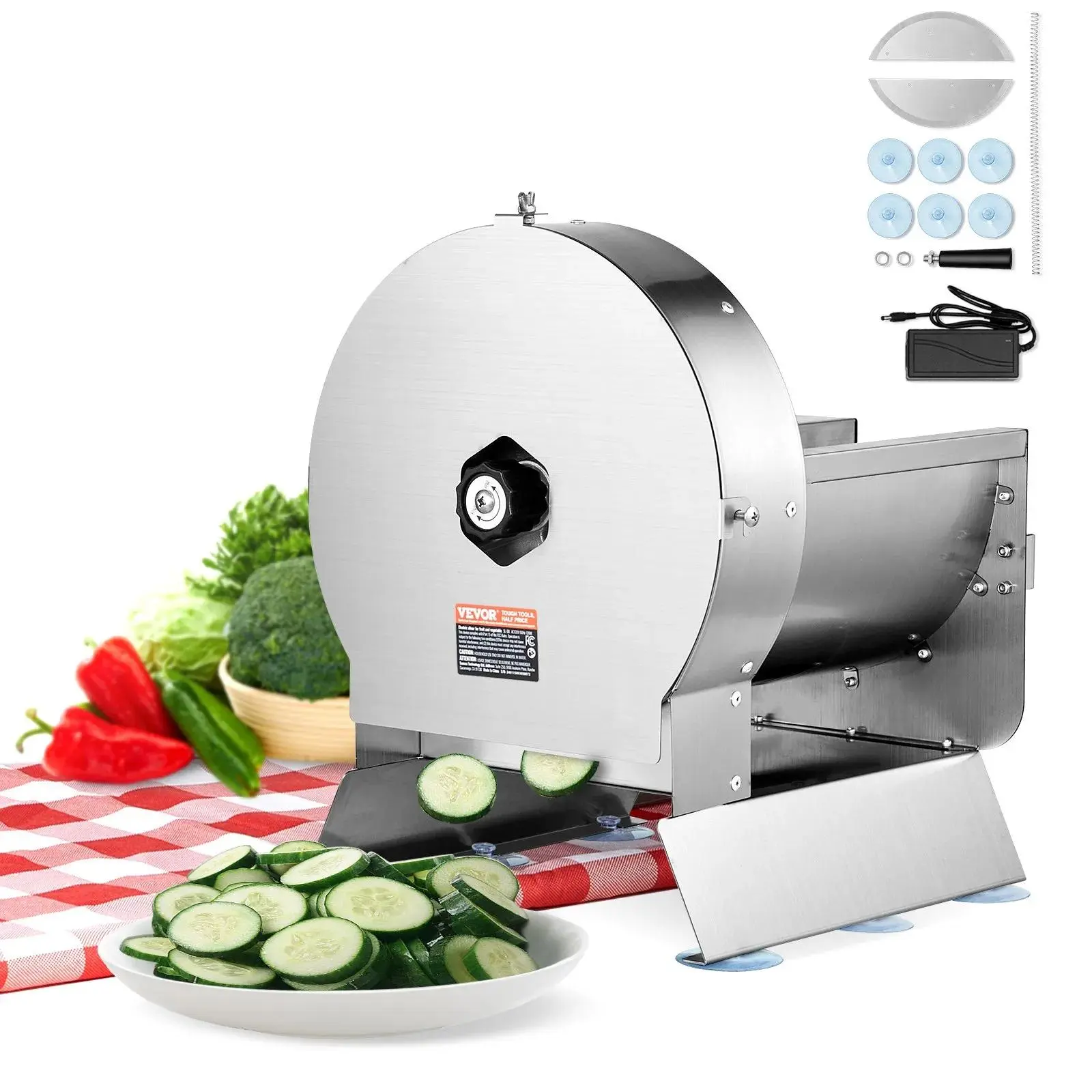 【Summerfinds】VEVOR Electric Vegetable Slicer,  0-0.5"/0-12mm Thickness Adjustable Commercial Slicer Machine, Convertible to Manual, Stainless Steel Food Cutter Slicing Machine, for Potato, Lemon, Tomato, Apple