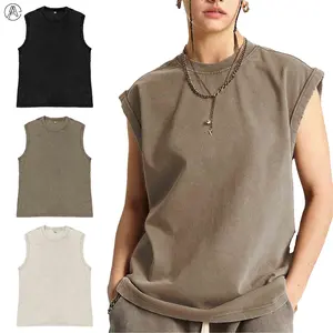Arssm 3-Pack Unisex Acid Wash Tank Tops – Sleeveless Cotton Muscle Tees, Cut-Off Loose Fit Vintage Streetwear for Summer Layering & Casual Wear