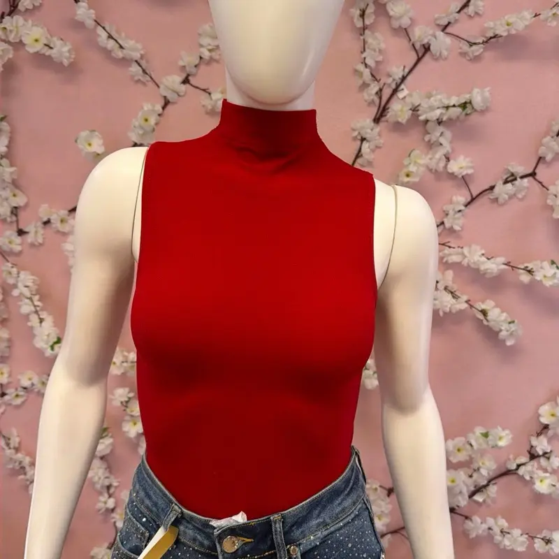 Red Turtleneck Shirt, Soft Breathable Cotton Top for Women, Casual Daily Wear