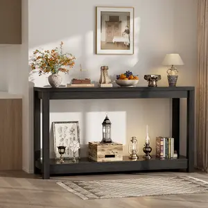 Cyclysio 47'' W Farmhouse Console Table, Sturdy Thick Board, 2-Tiers Wood Entryway Table Sofa Table with Storage Shelf