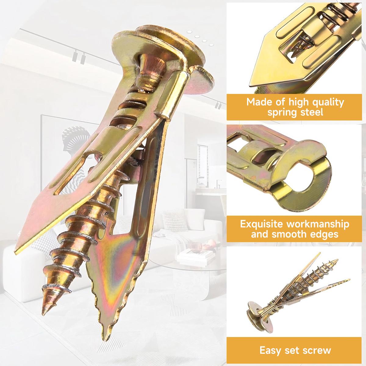 VAYWET 120PCS/200PCS 40pcs Self-Drilling Drywall Anchors Kit No Drill Needed Easy Hang for Home & Office Includes 100 Anchors 100 Screws Quick Install Adjustable Hooks & Bracket Heavy-Duty Zinc-Plated Steel Anchors Self-Tapping Screws Hollow-wall Anchors