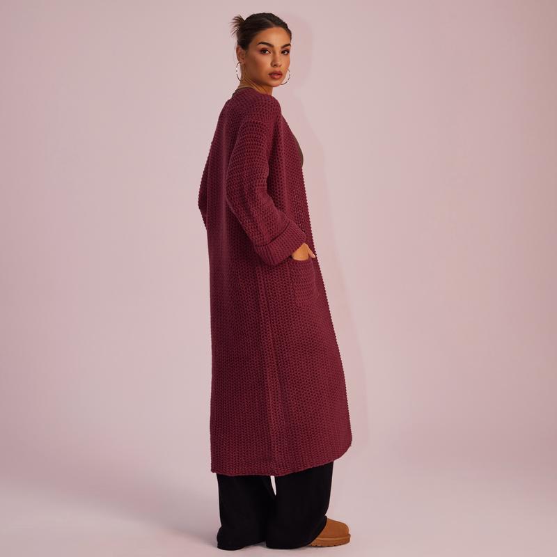 Joyfunear Women's autumn and winter knitted long sleeved hoodie casual home cardigan long sweater with pockets