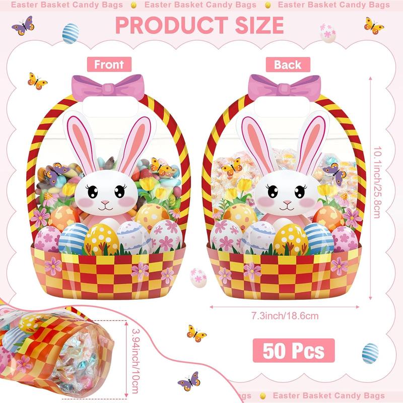 25/50 Pcs Easter Goodie Bags Plastic Candy Gift Bags with Handle Bunny Chick Pattern Transparent Treat Bags for Teacher Students Office Employee Coworker,Easter Egg Hunting Supplied,Appreciation Gift for Birthday Wedding Valentine's Day Celebration Gift