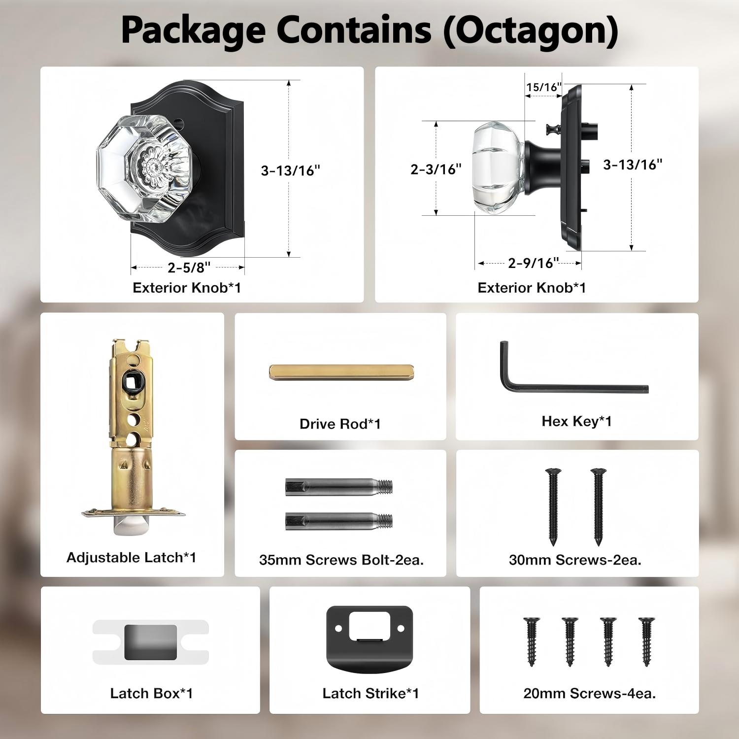 Crystal Glass Door Knob | Privacy Lock for Bedroom Bathroom Interior Vintage Style