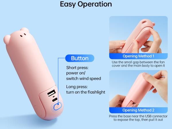 JISULIFE Handheld Mini Fan 3-in-1 Portable, 4500mAh/2000mAh Rechargeable Battery USB Fan with Power Bank & Flashlight, Multifunctional for Travel, Makeup, Daily Use