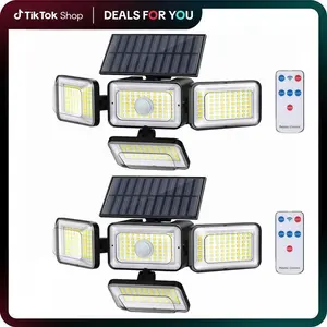 (2 Packs) Solar Outdoor Lights 2500LM 210LED SecurityLights,3 Heads Dimmable SpotLights with 3Modes,IP65 Waterproof